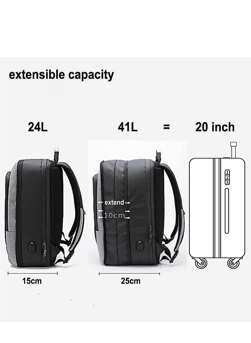 Expandable Travel Backpack Convertible Hand Carry bag with USB charging port with TSA friendly Opening laptop Bag for Unisex B00227L Dark Grey