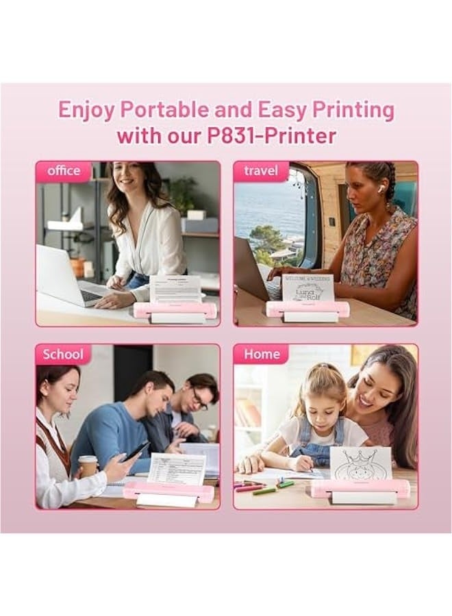 Portable Printers Wireless for Travel, P831 Bluetooth Thermal Transfer Printer Support US Letter/A4/A5/B5 Copy Paper, 300 DPI Mobile Inkless Printer for iOS, Android & Laptop