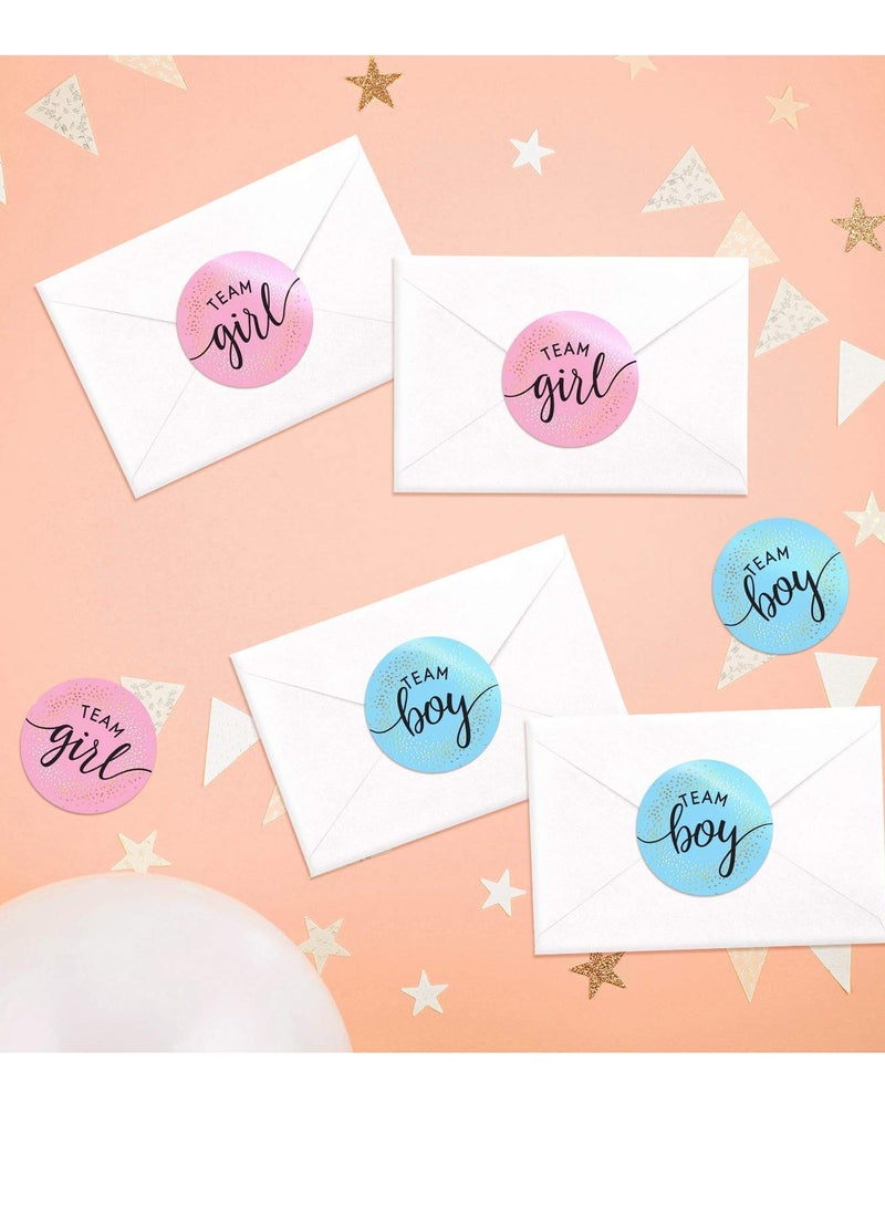 80 Sheets Gender Display Stickers with Gold Foil for Team Boy and Team Girl Labels Pink and Blue Gender Labels for Party Invitations and Voting Games, Baby Shower Labels (Circle)