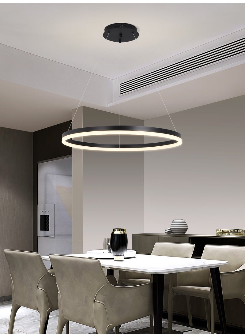 Classic Circular Chandelier Dining Room Table light,Remote Dia 60cm Ring Black Modern LED Chandelier for Bedroom, Acrylic Adjustable Color Temperature Chandelier Lamp(34W,60cm)