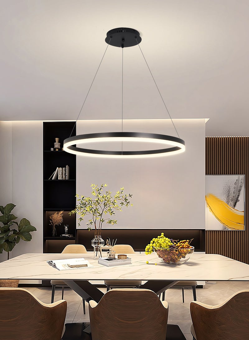 Classic Circular Chandelier Dining Room Table light,Remote Dia 60cm Ring Black Modern LED Chandelier for Bedroom, Acrylic Adjustable Color Temperature Chandelier Lamp(34W,60cm)