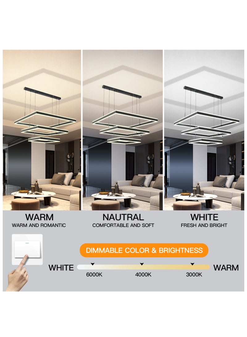 Modern LED Chandelier,Square Shape Dimmable Light Fixture,Black Acrylic Hanging Pendant Lighting LED Chandelier Lamp for Dining Room,Kitchen Room,Dining Table 260W,3000k-6000k