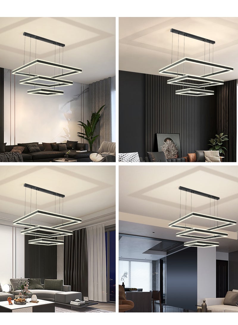 Modern LED Chandelier,Square Shape Dimmable Light Fixture,Black Acrylic Hanging Pendant Lighting LED Chandelier Lamp for Dining Room,Kitchen Room,Dining Table 260W,3000k-6000k