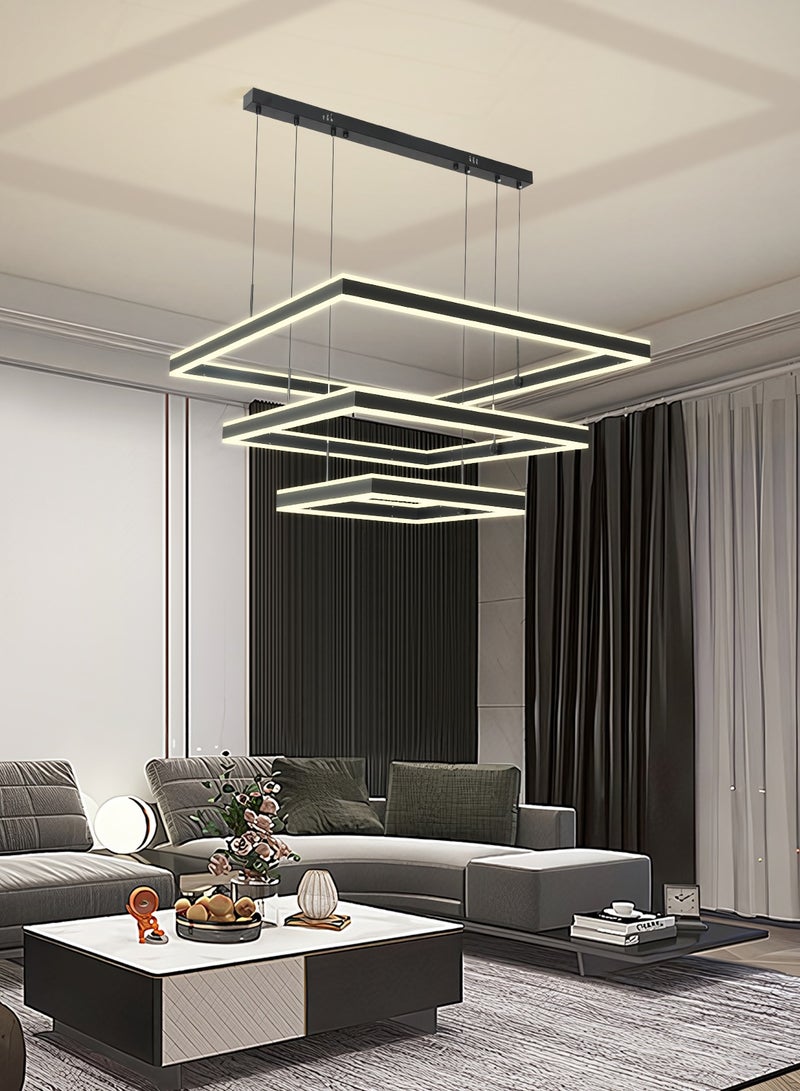 Modern LED Chandelier,Square Shape Dimmable Light Fixture,Black Acrylic Hanging Pendant Lighting LED Chandelier Lamp for Dining Room,Kitchen Room,Dining Table 260W,3000k-6000k