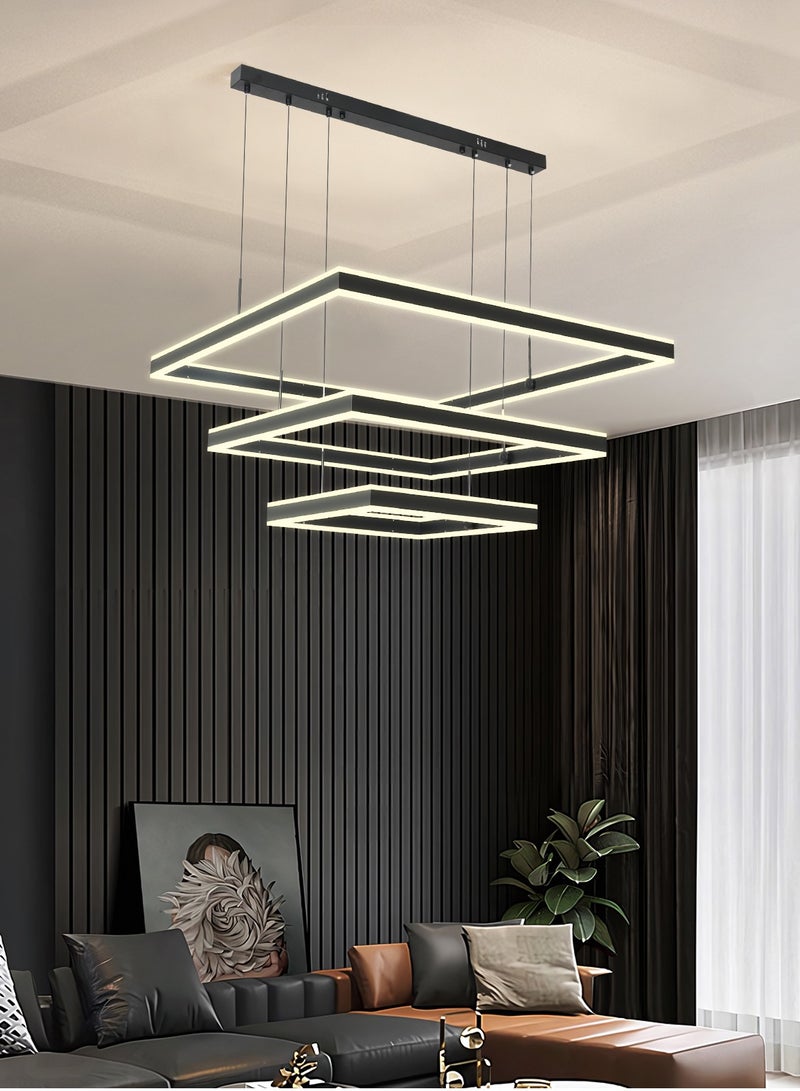 Modern LED Chandelier,Square Shape Dimmable Light Fixture,Black Acrylic Hanging Pendant Lighting LED Chandelier Lamp for Dining Room,Kitchen Room,Dining Table 260W,3000k-6000k