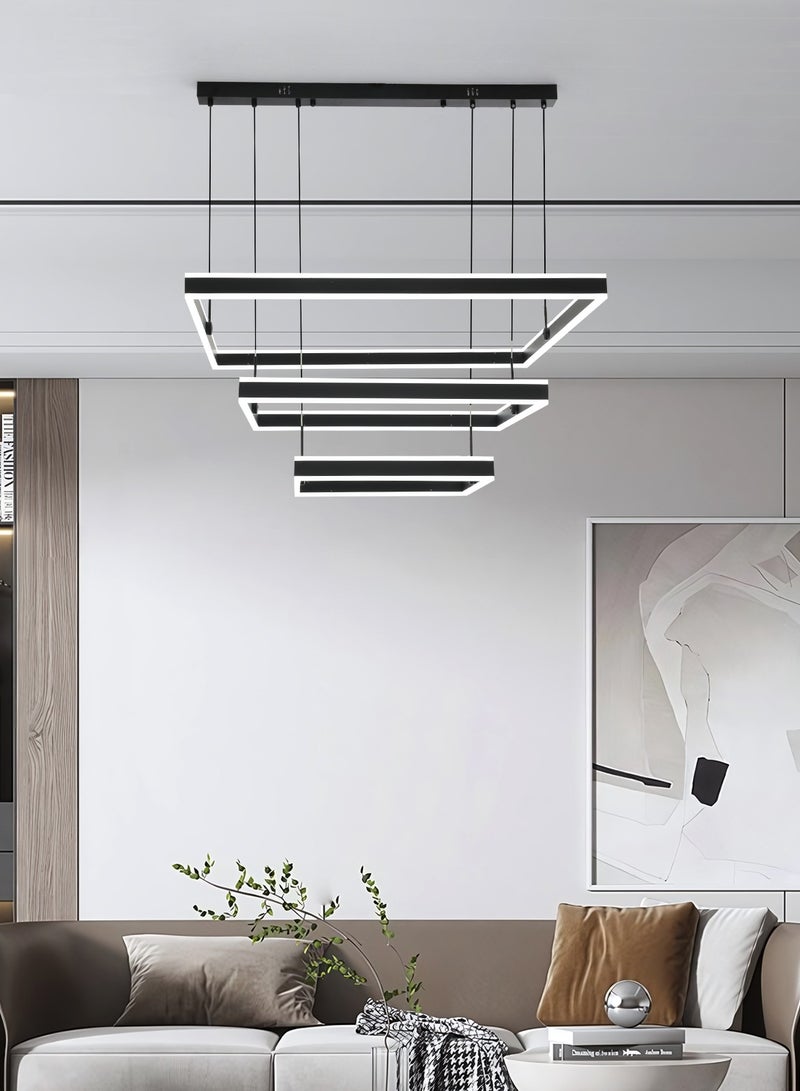 Modern LED Chandelier,Square Shape Dimmable Light Fixture,Black Acrylic Hanging Pendant Lighting LED Chandelier Lamp for Dining Room,Kitchen Room,Dining Table 260W,3000k-6000k