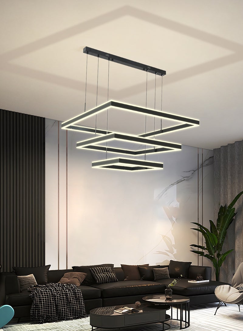 Modern LED Chandelier,Square Shape Dimmable Light Fixture,Black Acrylic Hanging Pendant Lighting LED Chandelier Lamp for Dining Room,Kitchen Room,Dining Table 260W,3000k-6000k