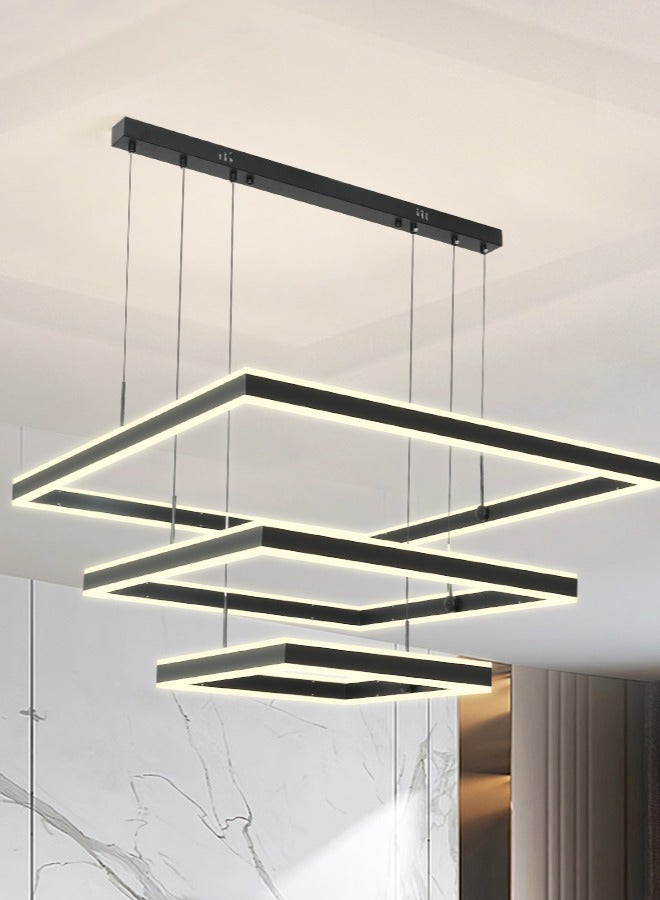 Modern LED Chandelier,Square Shape Dimmable Light Fixture,Black Acrylic Hanging Pendant Lighting LED Chandelier Lamp for Dining Room,Kitchen Room,Dining Table 260W,3000k-6000k
