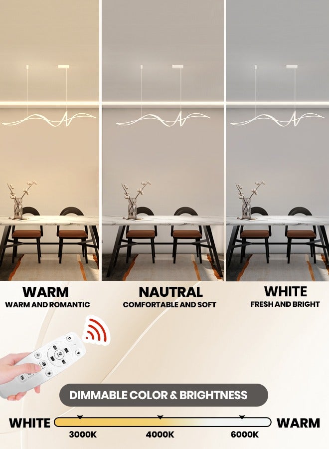 Modern Pendant Chandelier,Remote Control Adjustable Hanging Lighting Chandelier, LED Dimmable Pendant Lights Modern Linear White Chandelier for Kitchen Island Dining Room Living Room (White)
