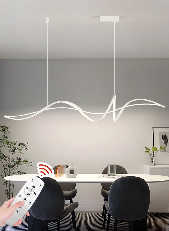 Modern Pendant Chandelier,Remote Control Adjustable Hanging Lighting Chandelier, LED Dimmable Pendant Lights Modern Linear White Chandelier for Kitchen Island Dining Room Living Room (White)