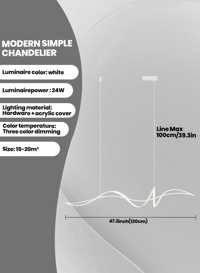 Modern Pendant Chandelier,Remote Control Adjustable Hanging Lighting Chandelier, LED Dimmable Pendant Lights Modern Linear White Chandelier for Kitchen Island Dining Room Living Room (White)