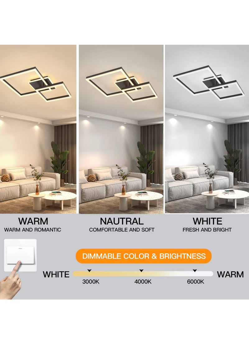 Modern LED Ceiling Light Fixture, LED Ceiling Light Living Room,72W Flush Mount Ceiling Light Dimmable Ceiling Chandelier Square Ceiling Lamp for Bedroom Dining Room Living room