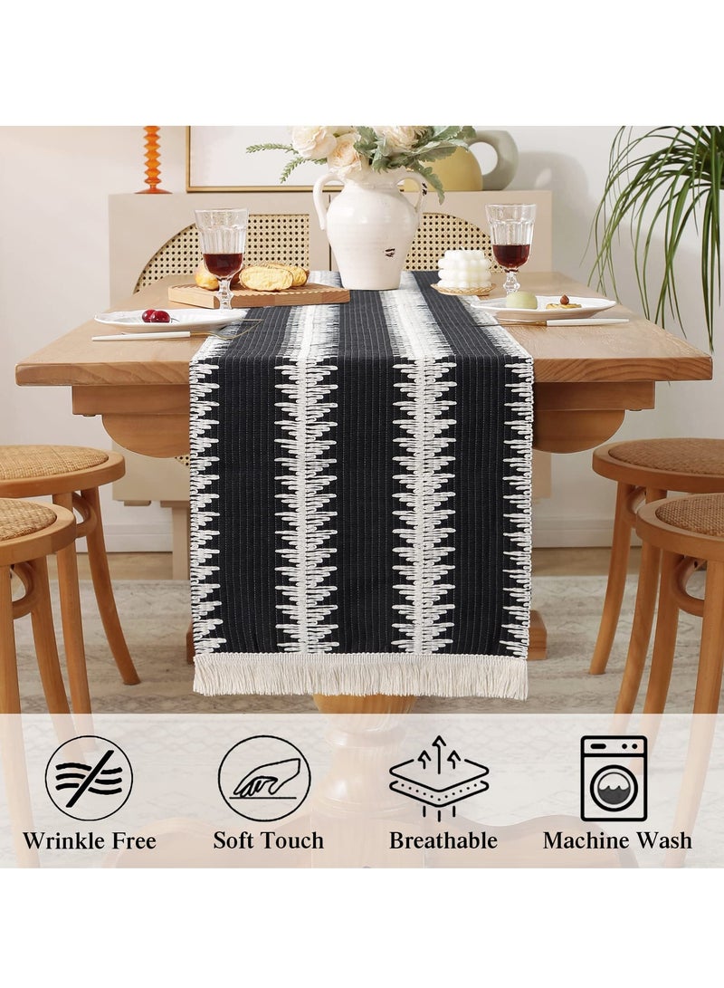 Table Runner, 30*180 CM Burlap Table Runner Balck and White for Modern Farmhouse Decor, Natural Cotton Woven Runner with Tassels for Wedding Party Farmhouse Dining Table Decor