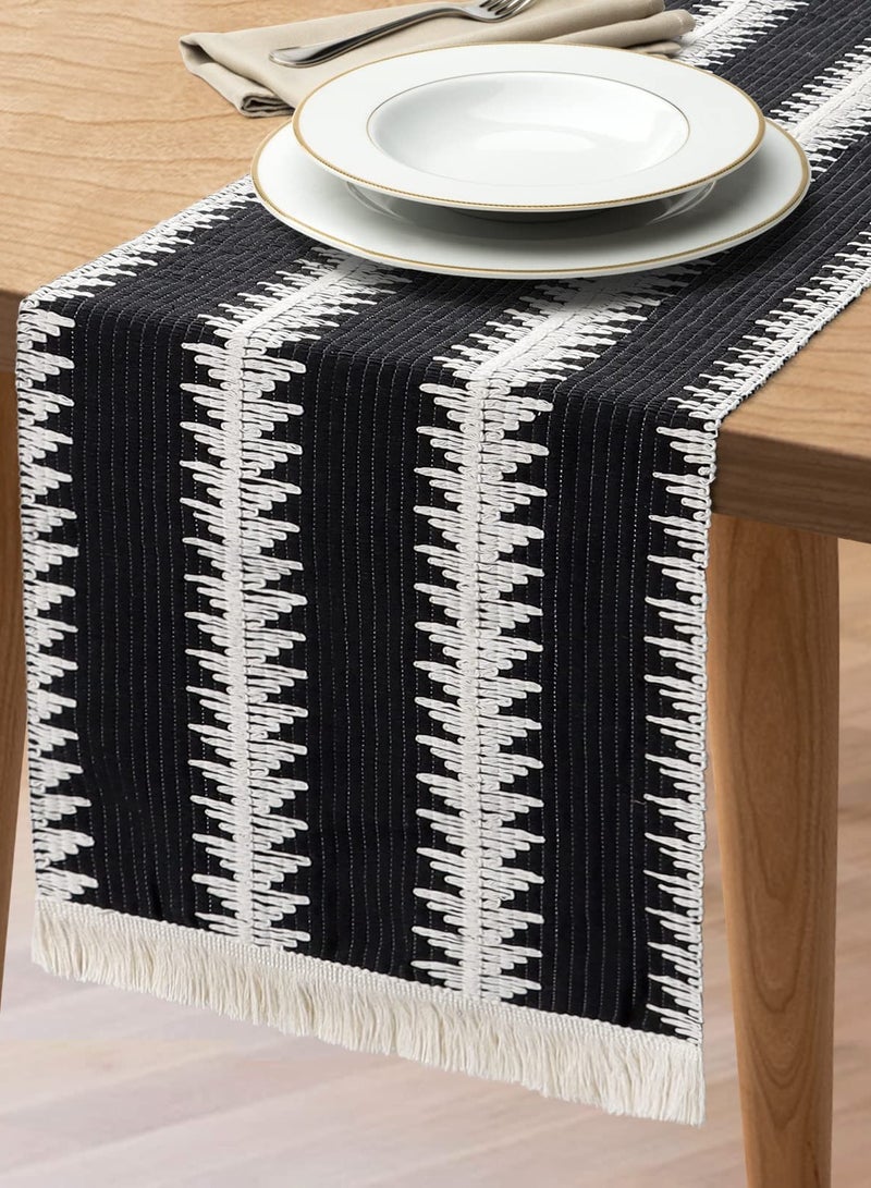 Table Runner, 30*180 CM Burlap Table Runner Balck and White for Modern Farmhouse Decor, Natural Cotton Woven Runner with Tassels for Wedding Party Farmhouse Dining Table Decor