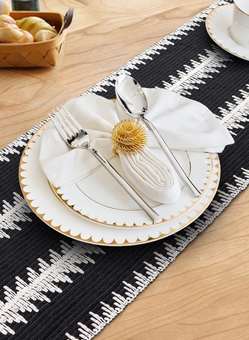 Table Runner, 30*180 CM Burlap Table Runner Balck and White for Modern Farmhouse Decor, Natural Cotton Woven Runner with Tassels for Wedding Party Farmhouse Dining Table Decor