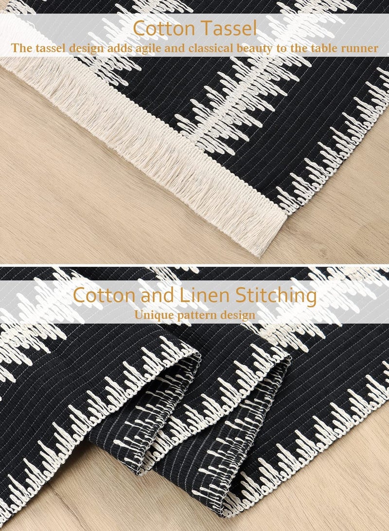 Table Runner, 30*180 CM Burlap Table Runner Balck and White for Modern Farmhouse Decor, Natural Cotton Woven Runner with Tassels for Wedding Party Farmhouse Dining Table Decor
