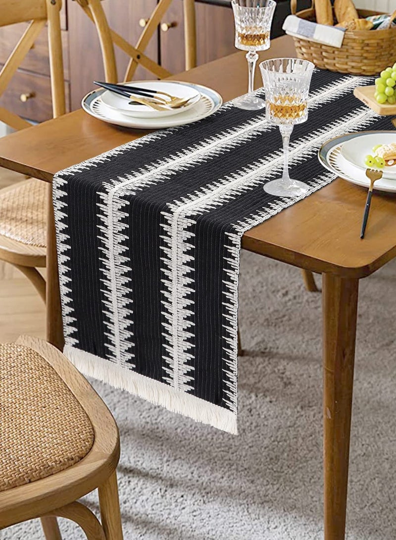 Table Runner, 30*180 CM Burlap Table Runner Balck and White for Modern Farmhouse Decor, Natural Cotton Woven Runner with Tassels for Wedding Party Farmhouse Dining Table Decor