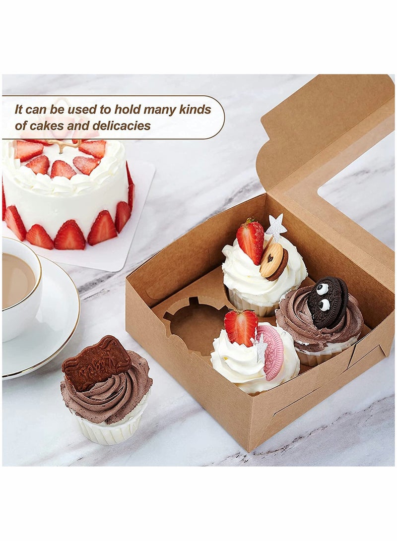 10 Pack Bakery Boxes Small Brown Cake Box Small Kraft Cookie Boxes with Window for Cupcakes Pies, Donuts, 4x4x2.5 Inches