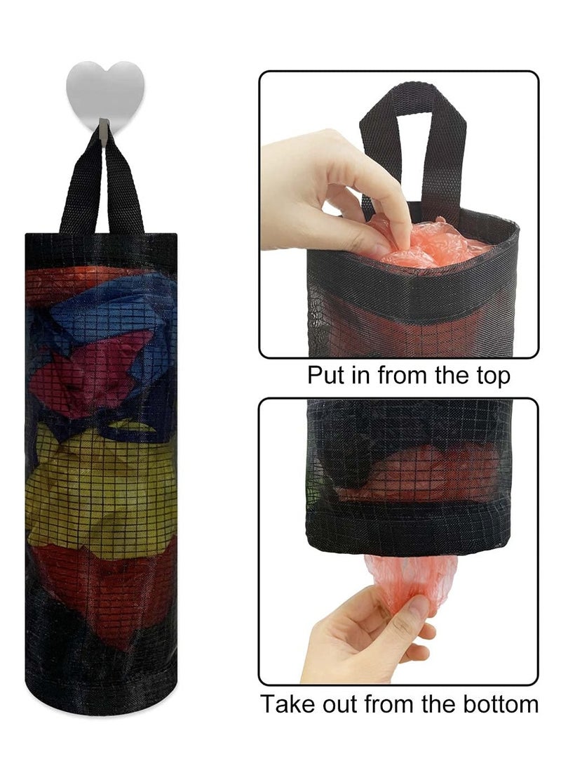 2 Packs Plastic Bag Holder for Kitchen Hanging Mesh Storage Organizer, Large Grocery Shopping Bags Dispenser