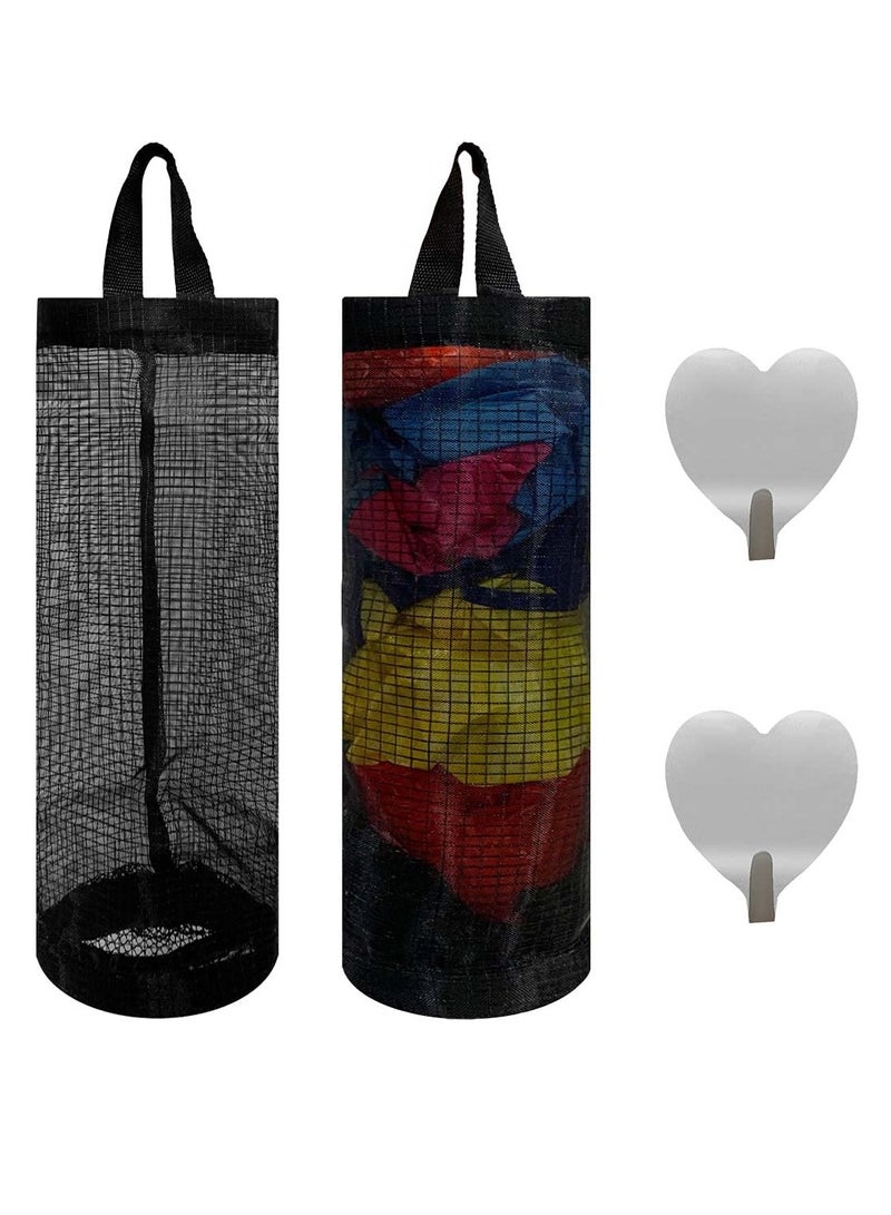 2 Packs Plastic Bag Holder for Kitchen Hanging Mesh Storage Organizer, Large Grocery Shopping Bags Dispenser