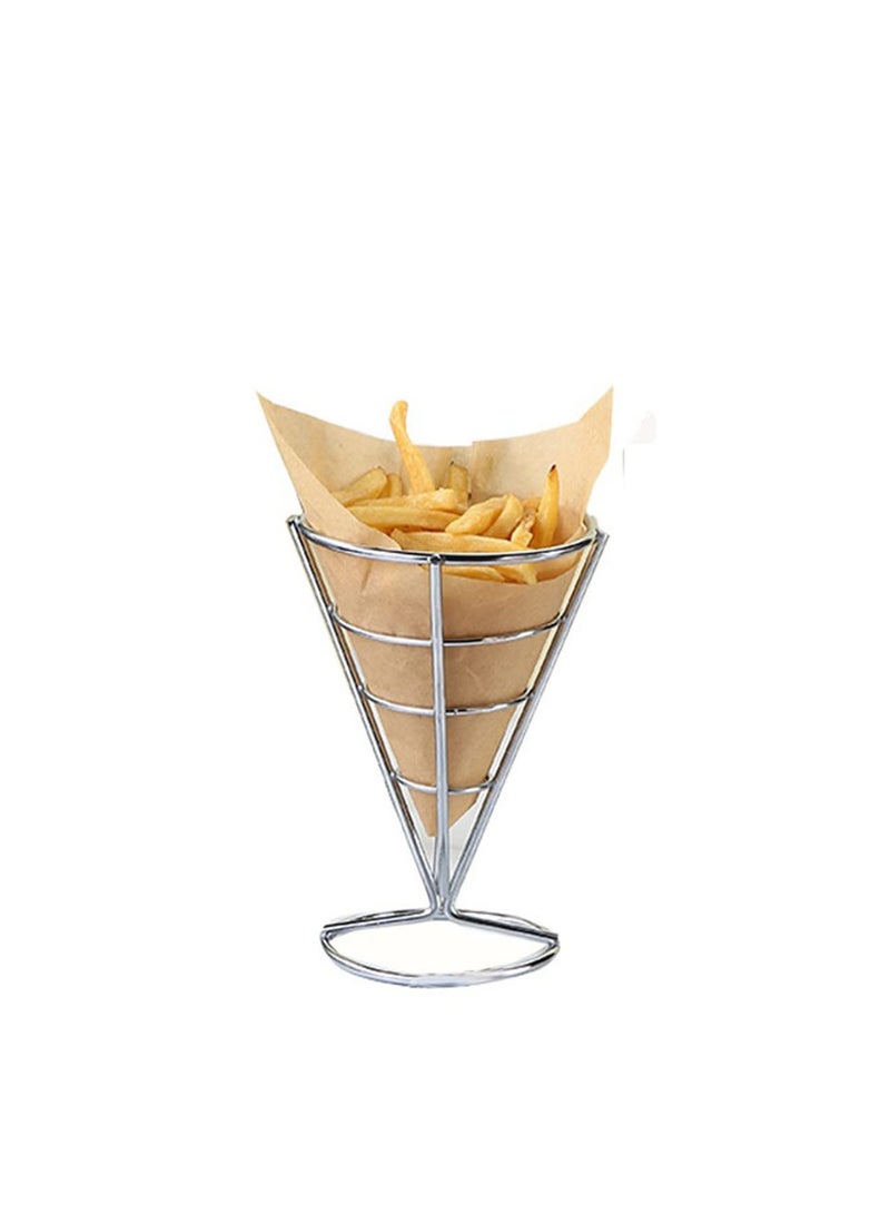 French Fry Serving Stands, with Double Sauce Holders Stainless Steel Fry Cone Basket Fish Chips Holder Restaurant Cafe Table Food Serving Display Wire Stands for Kitchen Restaurant Buffet (2 Pieces)