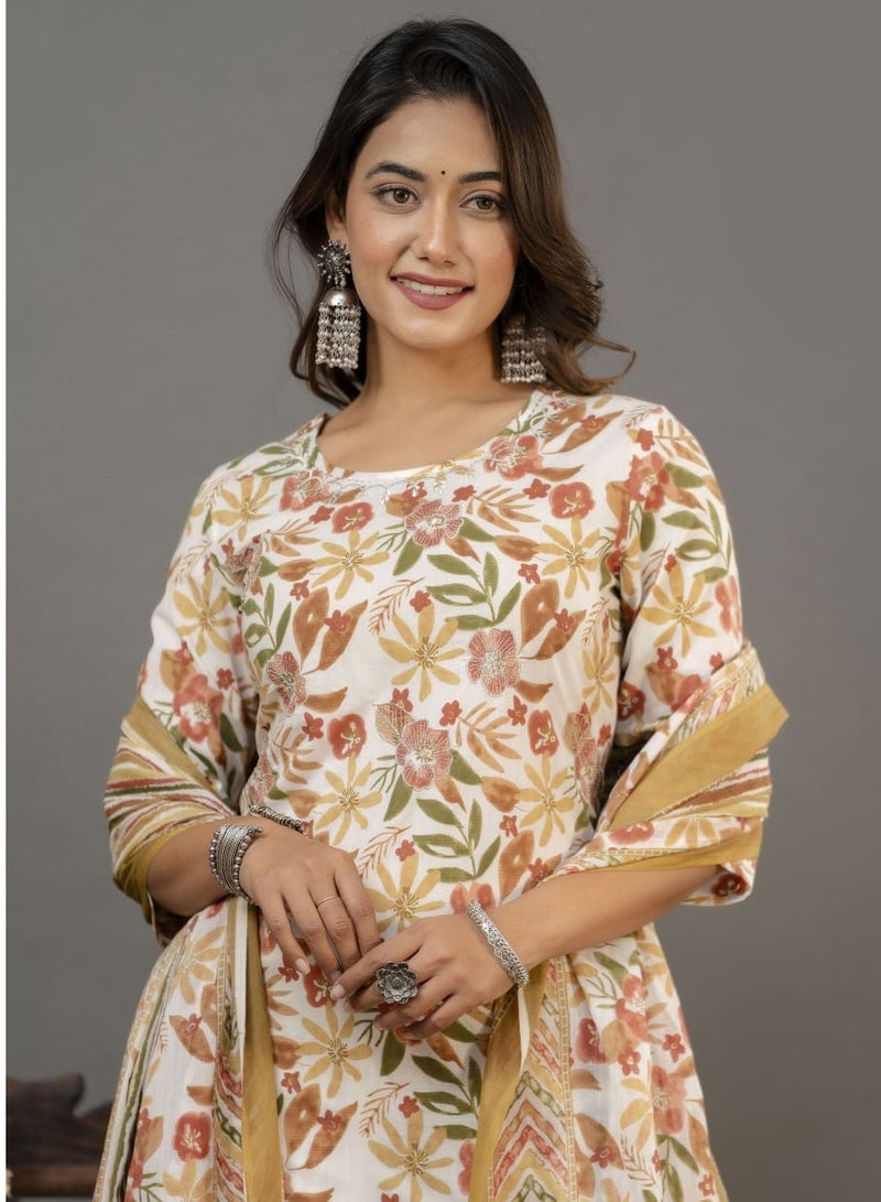 Floral Print Cotton Kurta Set Ethnic Indian Wear for Women.