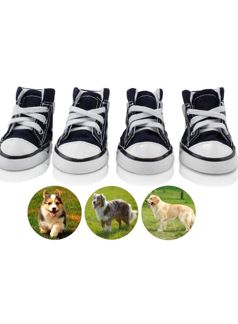 Breathable Dog Boots, Nonslip Canvas Sport Shoes, Anti-Slip Rubber Sole Dog Booties, Puppy Dog Boots & Paw Protectors for Hot Pavement,  Ourdoor Walking, Indoor Hardfloors(Blue, 4PCS)