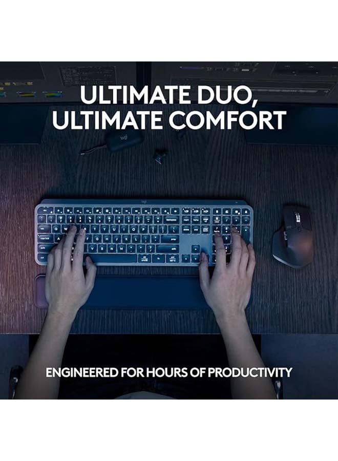 MX Keys S Combo Wireless Keyboard and Mouse, Palm Rest, Customizable Illumination, Fast Scrolling, Bluetooth, USB-C, for Windows, Linux, Chrome, Mac, ARA Layout, 920-011616 Graphite