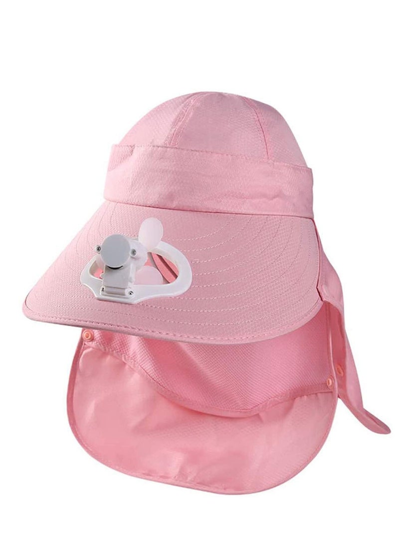 Fan Visor Cap USB Charging Summer Women hat with Face Neck Cover Wrap for Travel UV Protection Portable Outdoor Camping Pink