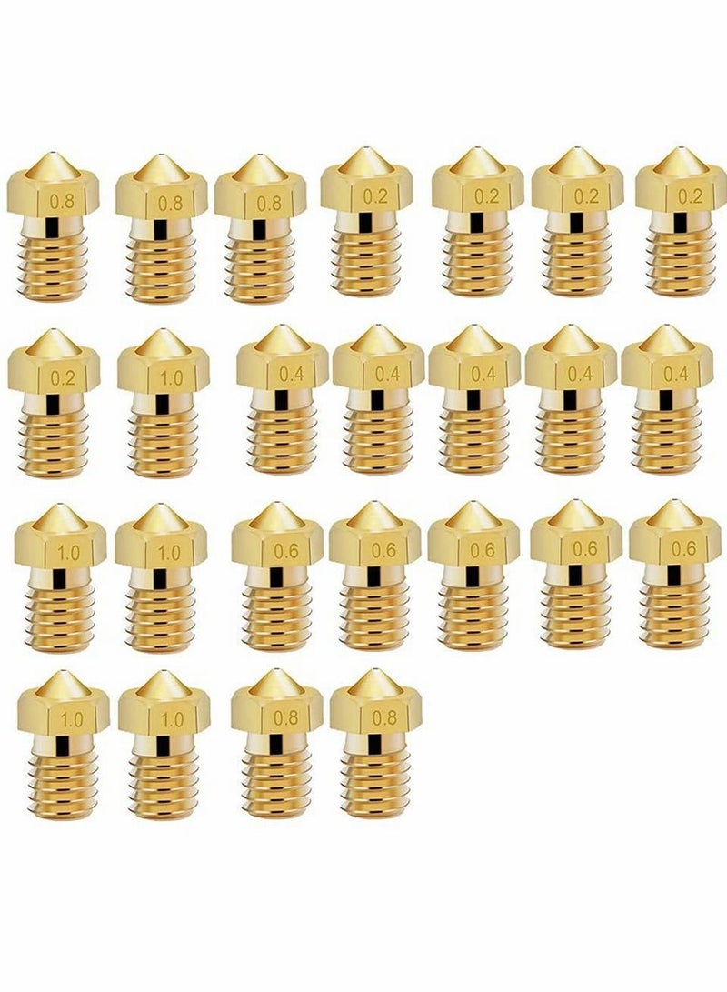 Printer Nozzle AE 25 PCS 3D, 0.2/0.4/0.6/0.8/1.0 mm Hardened Steel Nozzle for ABS/PLA 3D Printer Makerbot Creality CR-10 (Gold)