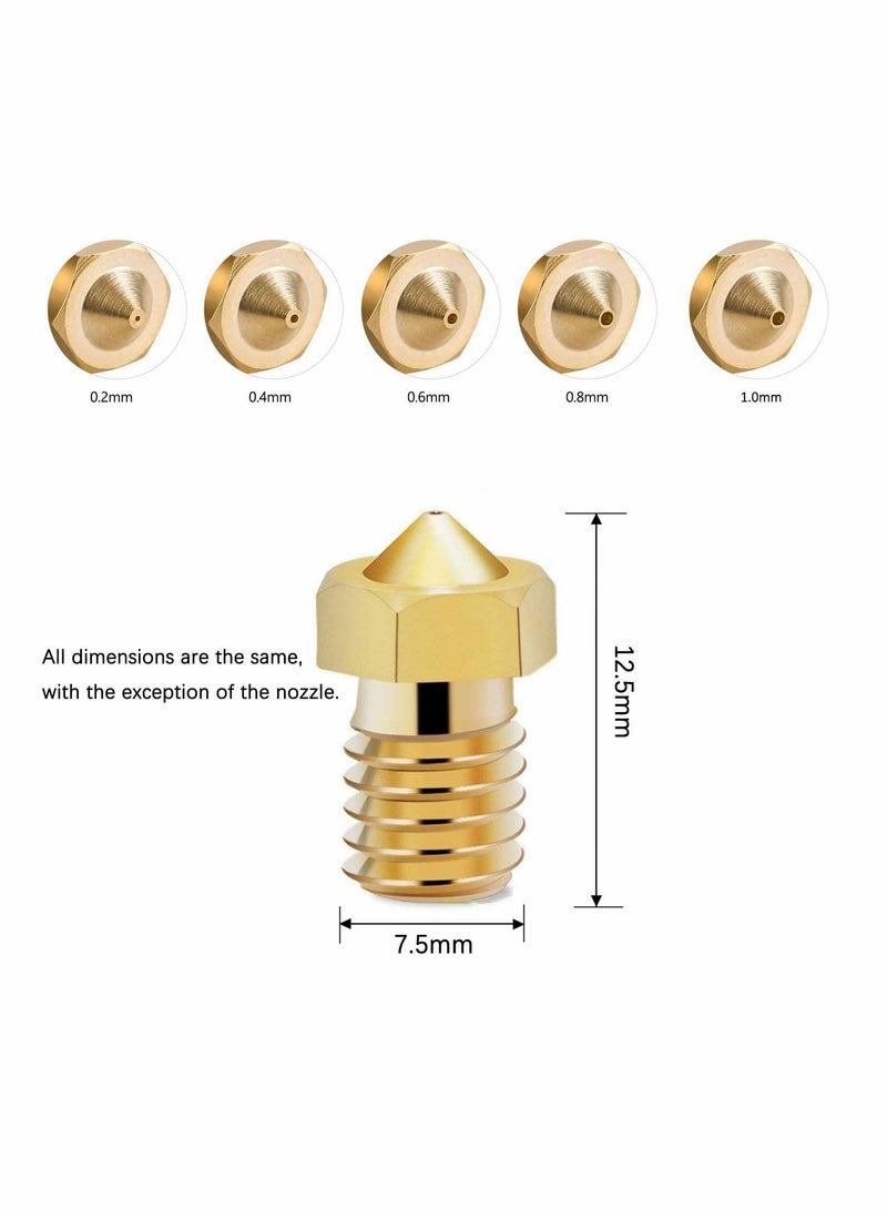 Printer Nozzle AE 25 PCS 3D, 0.2/0.4/0.6/0.8/1.0 mm Hardened Steel Nozzle for ABS/PLA 3D Printer Makerbot Creality CR-10 (Gold)