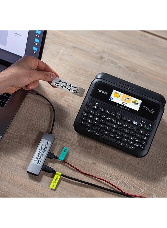 PT-D610-BT Label Printer with Bluetooth, 30mm/sec, Print Speed, Color Display, Print up to 24mm TZe Laminated Tapes Width, Arabic / Persian & English,  PTD-610BT Black