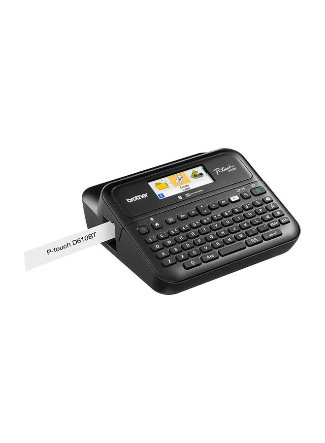 PT-D610-BT Label Printer with Bluetooth, 30mm/sec, Print Speed, Color Display, Print up to 24mm TZe Laminated Tapes Width, Arabic / Persian & English,  PTD-610BT Black