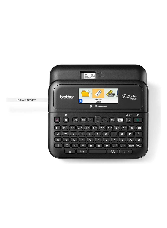 PT-D610-BT Label Printer with Bluetooth, 30mm/sec, Print Speed, Color Display, Print up to 24mm TZe Laminated Tapes Width, Arabic / Persian & English,  PTD-610BT Black