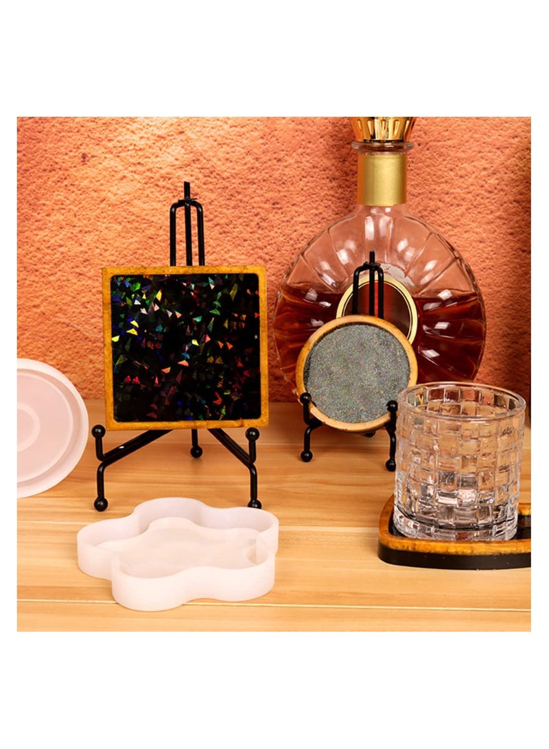 Resin Coaster Molds, 6 Pcs Unique Resin Molds, Holographic Coaster Molds for Epoxy Resin, Small Resin Molds Silicone, DIY Resin Gifts or Home Decoration