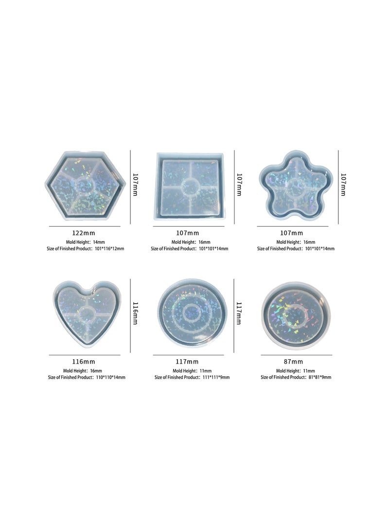 Resin Coaster Molds, 6 Pcs Unique Resin Molds, Holographic Coaster Molds for Epoxy Resin, Small Resin Molds Silicone, DIY Resin Gifts or Home Decoration