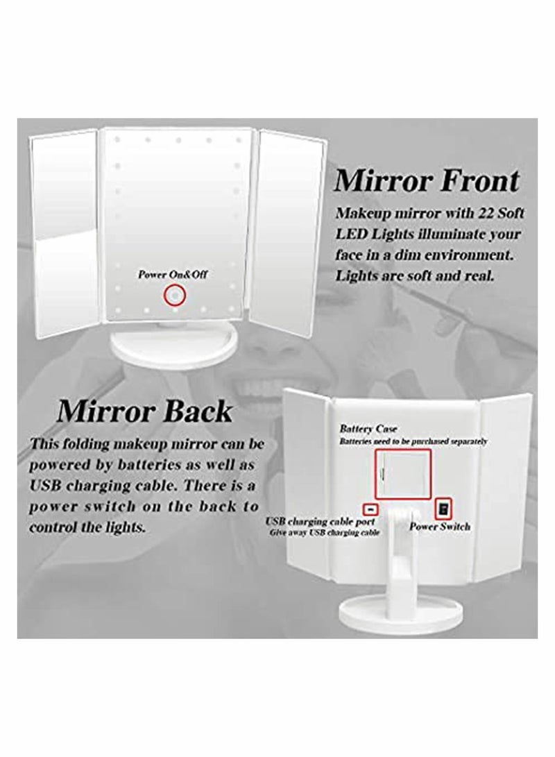 Lighted Makeup Mirror with 22 LED Lights, Touch Screen, Dual Power Supply, 180 Degree Rotation Portable Mirrors for Travel