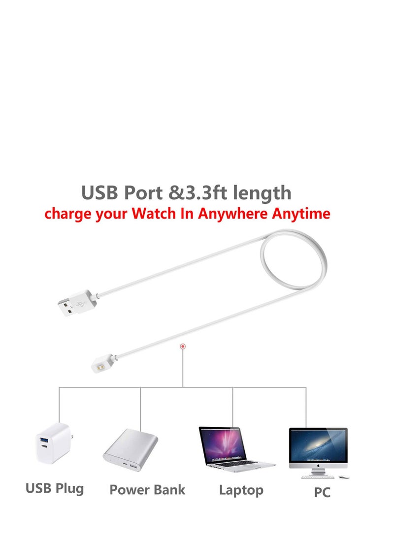 2 Pack Magnetic Charging Cable Compatible with Xiaomi Mi Band 8 and for Redmi Band 2/Watch 3 Lite/Watch 3 Active, 3.3ft USB Charging Cable Stand Dock Smartwatch Accessories (White)