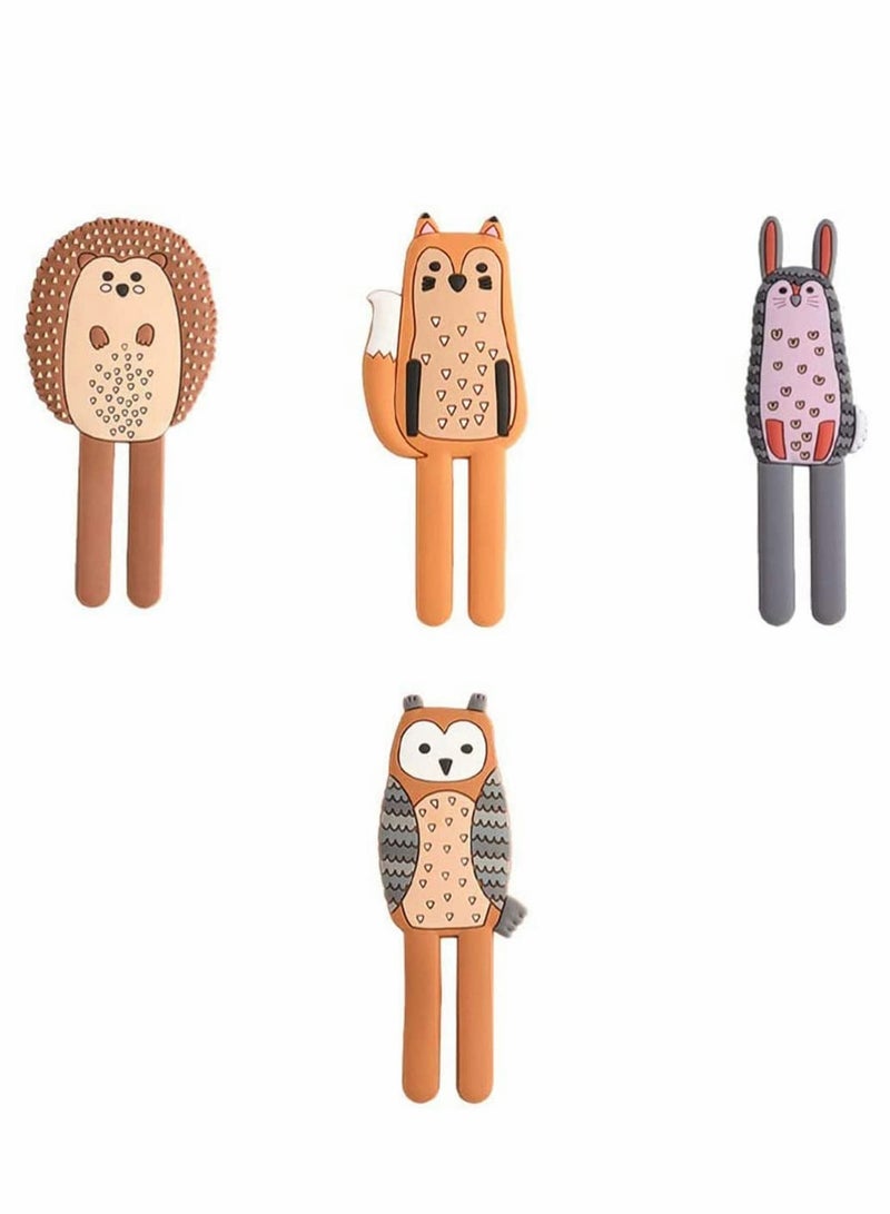 Multifunction Cartoon Animal Magnetic Refrigerator Hook Sticker, 4Pcs Refrigerator Traceless Hooks Fridge Magnet Hanging Hook White Board Lockers Surface (Fox + Hedgehog + Owl + Rabbit)