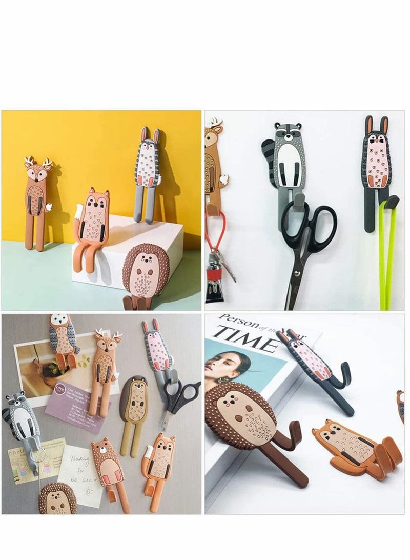 Multifunction Cartoon Animal Magnetic Refrigerator Hook Sticker, 4Pcs Refrigerator Traceless Hooks Fridge Magnet Hanging Hook White Board Lockers Surface (Fox + Hedgehog + Owl + Rabbit)