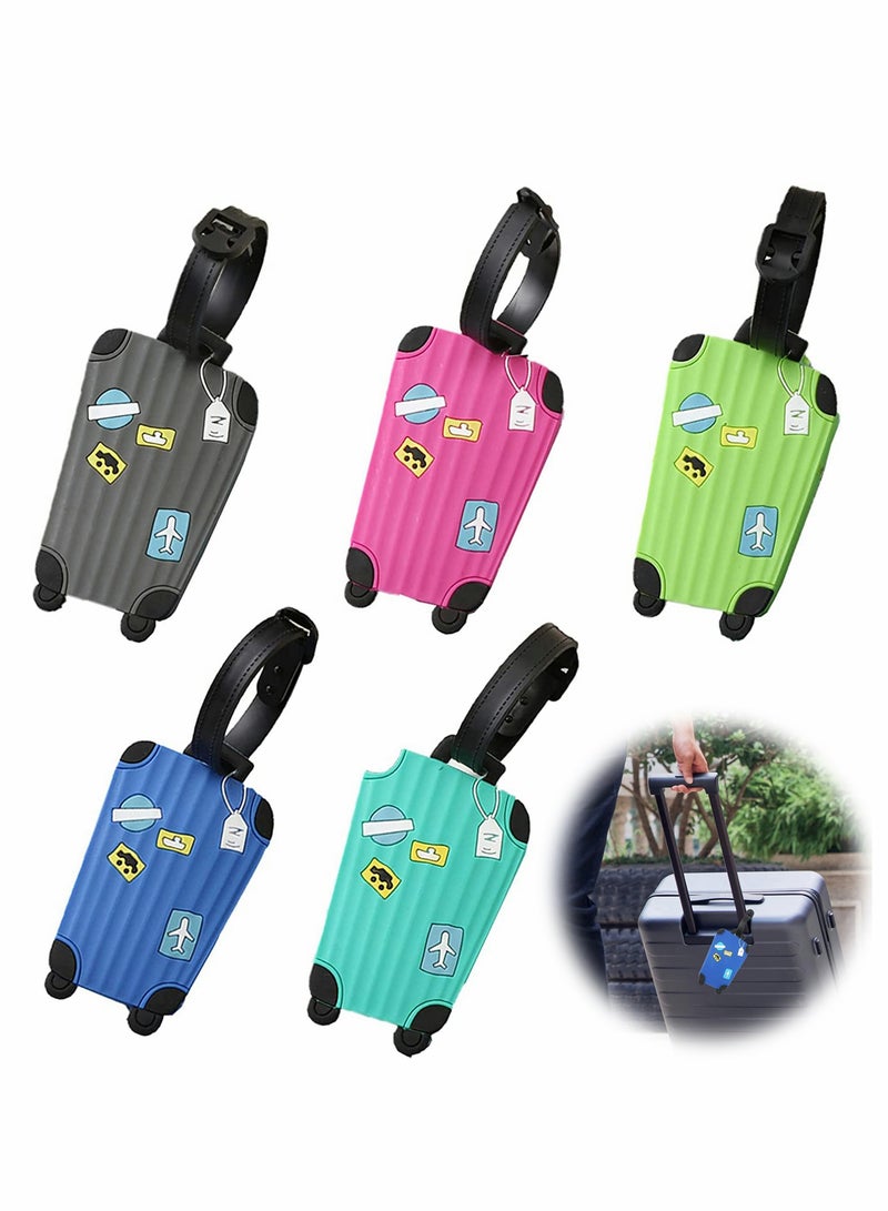 5 Pack Luggage Tags Flexible PVC ID Labels, Colorful Secure Travel Suitcase Bag Baggage Tag Labels for Cabin Bags Carry On Luggage and Suitcases