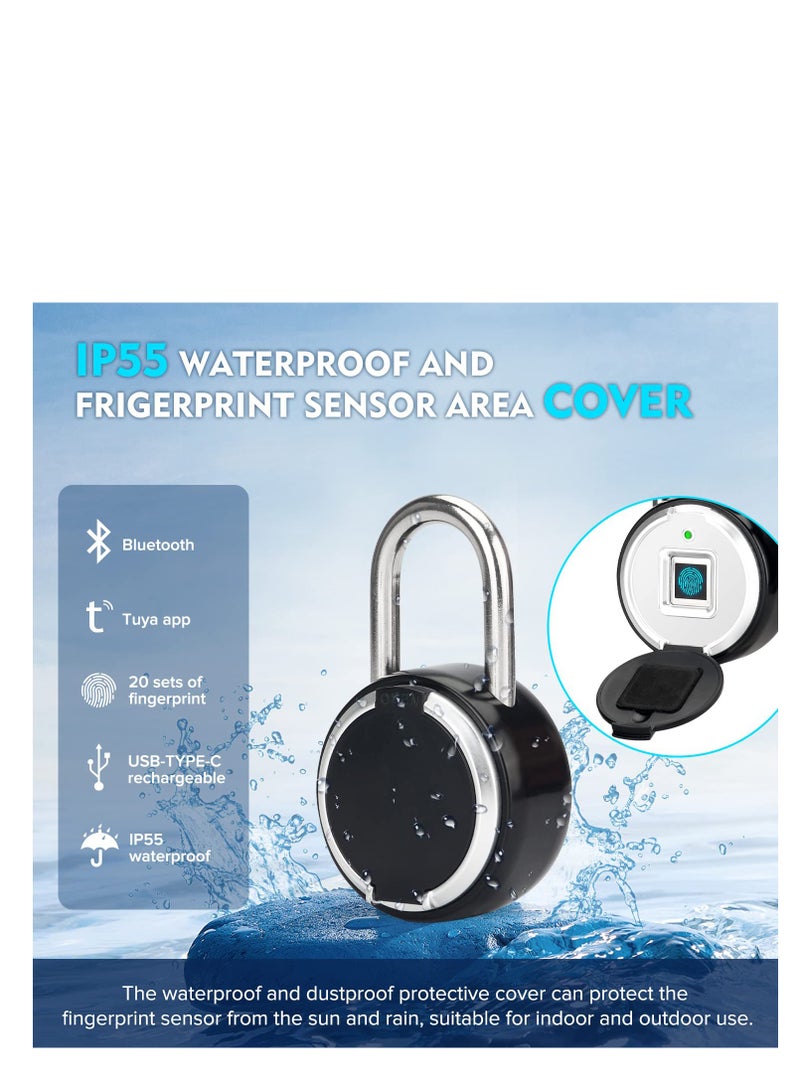 Fingerprint Padlock, Rechargeable USB Keyless Door Smart Lock, IP55 Waterproof Bluetooth APP Fingerprint Locker, Biometric Thumbprint Smart Lock, for Gym, Office, Luggage, Suitcase, Backpack