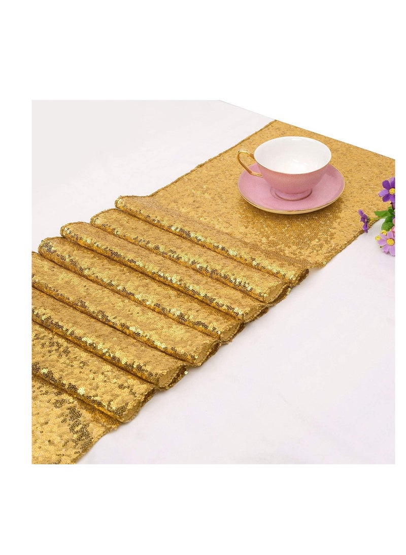 Sequin Table Runner Event Party Supplies Gold Rectangular Tablecloth 12x108inch for Holiday Wedding Birthday