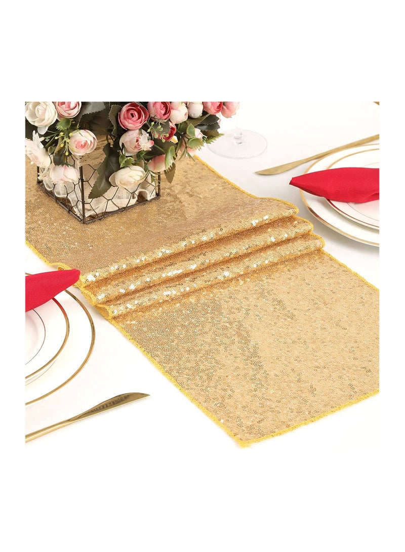 Sequin Table Runner Event Party Supplies Gold Rectangular Tablecloth 12x108inch for Holiday Wedding Birthday