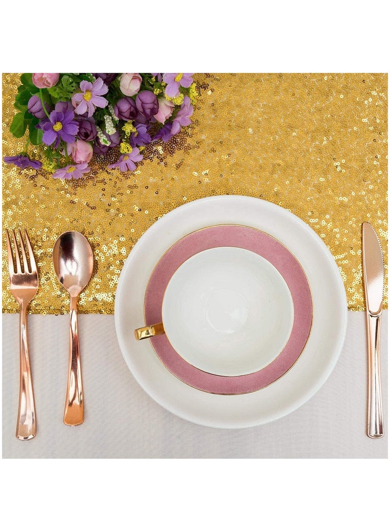 Sequin Table Runner Event Party Supplies Gold Rectangular Tablecloth 12x108inch for Holiday Wedding Birthday