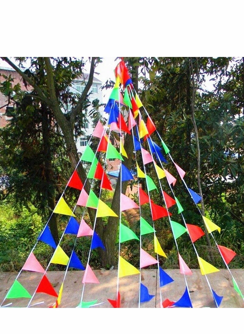 100M Bunting Banner, Multicolor Flag Banners with 200 pcs Triangle Flags, Nylon Fabric Bunting Banners for Birthday, Wedding, Outdoor, Indoor Activity, Party Decoration