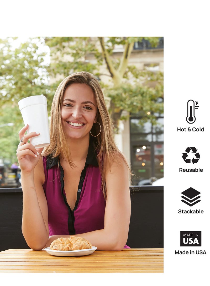 12 Oz Disposable Styrofoam Cups, 50 Pcs White Foam Cup Insulates Hot & Cold Beverages, Made in the USA, To-Go Cups - for Coffee, Tea, Hot Cocoa, Soup, Broth, Smoothie, Soda, Juice