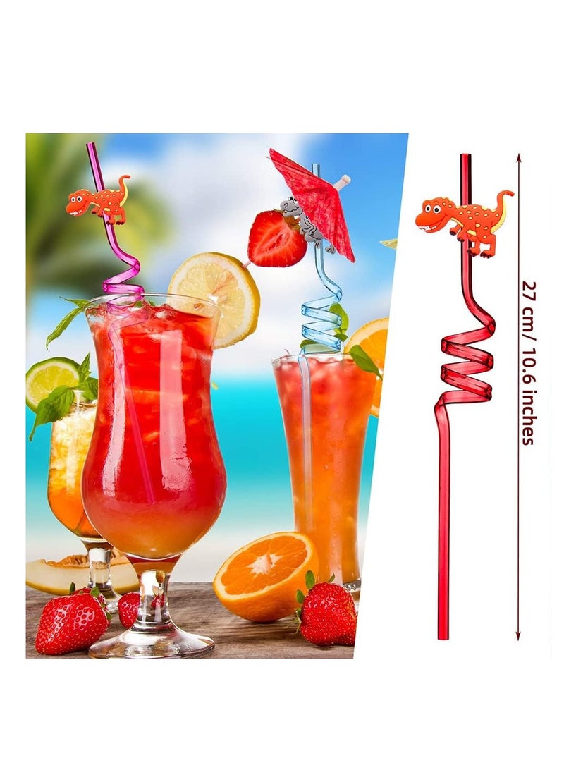24 Pieces Reusable Dinosaur Straws Plastic Dinosaur Straws for Kids Safari Jungle Dinosaur Theme Straws for Dinosaur Party Decoration Supplies Birthday Party Favors, 8 Styles