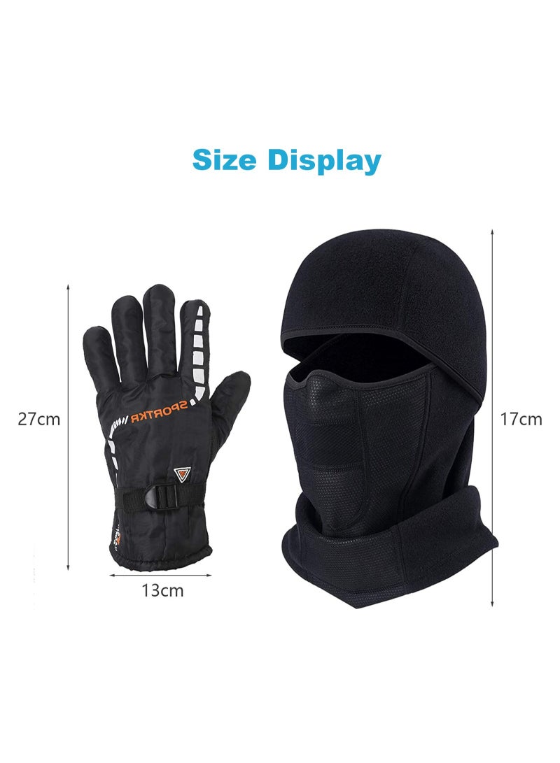 Balaclava Ski Mask Bicycle Motorcycle Balaclava Windproof Bike Face Masks Warm Breathable Balaclavas Winter Fleece Neck Warmer with Anti-Slip Thermal Gloves for Cycling Hiking Outdoor Unisex
