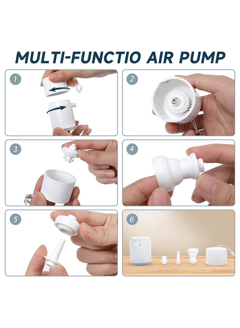 Mini Portable Air Pump Mini Electric Air Pump for Inflatables 1400mAh Battery USB Rechargeable Air Pump with 410LM LED Light Quick Inflate for Camping Battery Pool Float Pump